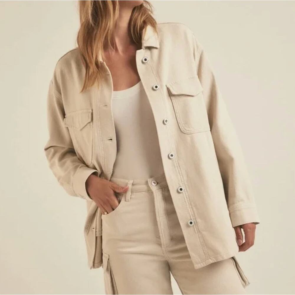 FAVORITE DAUGHTER‎ The Dad Shacket Bone White Oversized Button Down Shirt Size S